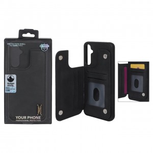 قاب گوشی مدل چرمی جاکارتی‌دار مگنتی LeatherPro مناسب Samsung Galaxy A05s – مشکی