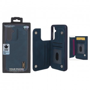 قاب گوشی مدل چرمی جاکارتی‌دار مگنتی LeatherPro مناسب Samsung Galaxy A55 – سورمه ای