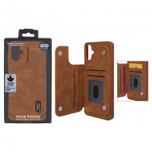 قاب گوشی مدل چرمی جاکارتی‌دار مگنتی LeatherPro مناسب Samsung Galaxy A06– قهوه ای