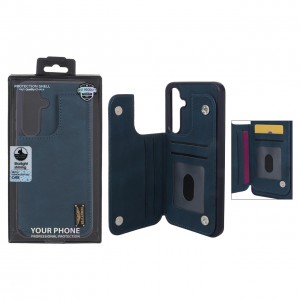 قاب گوشی مدل چرمی جاکارتی‌دار مگنتی LeatherPro مناسب Samsung Galaxy S24 FE– سورمه ای