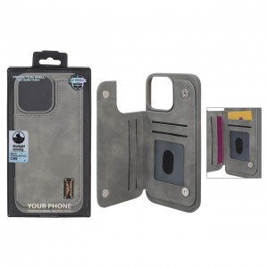 قاب گوشی مدل چرمی جاکارتی‌دار مگنتی LeatherPro مناسب Apple Iphone 16 Pro Max– طوسی