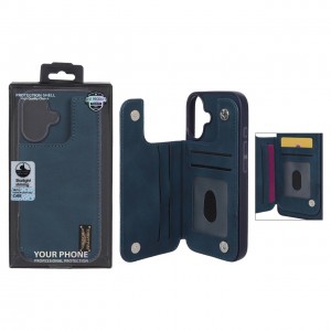 قاب گوشی مدل چرمی جاکارتی‌دار مگنتی LeatherPro مناسب Apple Iphone 16– سورمه ای