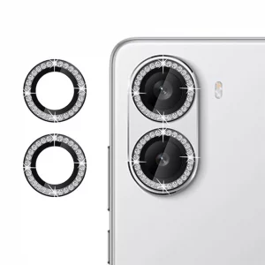 محافظ لنز دوربین پوکو Xiaomi Poco X7 Pro مدل رینگی شیشه ای آلومینیومی نگین دار - نقره ای