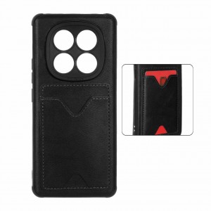 قاب جاکارتی دار پوکو Xiaomi Redmi Note 14 Pro 4G مدل محافظ لنز دار با چرم دوخت دار - رنگ مشکی