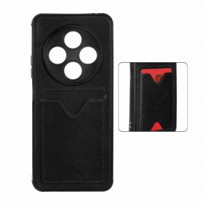 قاب جاکارتی دار پوکو Xiaomi Redmi Note 14C مدل محافظ لنز دار با چرم دوخت دار - رنگ مشکی
