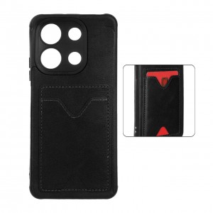 قاب جاکارتی دار پوکو Xiaomi Redmi Note 13 4G مدل محافظ لنز دار با چرم دوخت دار - رنگ مشکی