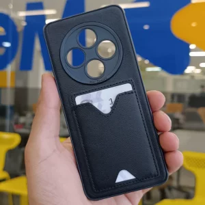 قاب جاکارتی دار Xiaomi Redmi Note 14S مدل محافظ لنز دار با چرم دوخت دار - رنگ مشکی