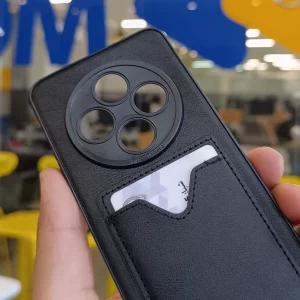قاب جاکارتی دار Xiaomi Redmi Note 14S مدل محافظ لنز دار با چرم دوخت دار - رنگ مشکی