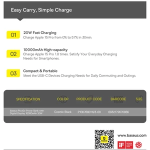 شارژر همراه فست شارژ تایپ سی و یو اس بی  بهمراه کابل دو سر تایپ سی بیسوس