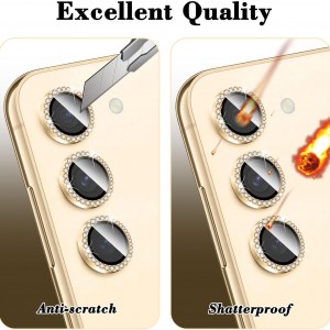 محافظ لنز دوربین Samsung Galaxy A26 / A36 / A56 مدل رینگی شیشه ای آلومینیومی نگین دار - طلایی