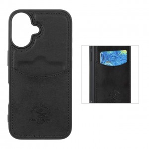 قاب جاکارتی دار Apple Iphone 16 مدل Royal Case با جنس چرمی دوخت دار - رنگ مشکی