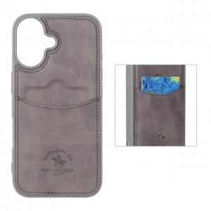 قاب جاکارتی دار Apple Iphone 16 مدل Royal Case با جنس چرمی دوخت دار - رنگ طوسی