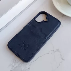 قاب جاکارتی دار Apple Iphone 16 مدل Royal Case با جنس چرمی دوخت دار - رنگ سرمه ای