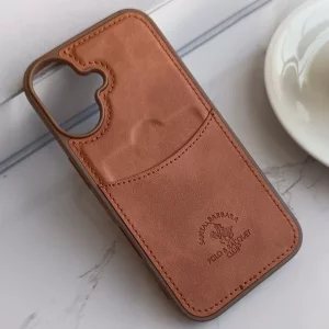 قاب جاکارتی دار Apple Iphone 16 مدل Royal Case با جنس چرمی دوخت دار - رنگ قهوه ای
