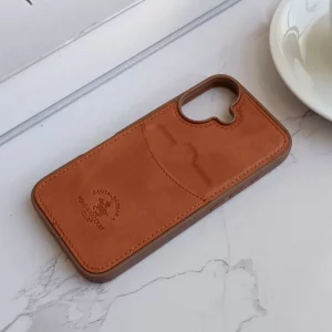 قاب جاکارتی دار Apple Iphone 16 مدل Royal Case با جنس چرمی دوخت دار - رنگ قهوه ای