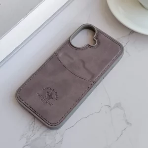 قاب جاکارتی دار Apple Iphone 16 مدل Royal Case با جنس چرمی دوخت دار - رنگ طوسی