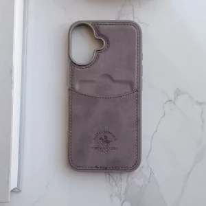 قاب جاکارتی دار Apple Iphone 16 مدل Royal Case با جنس چرمی دوخت دار - رنگ طوسی
