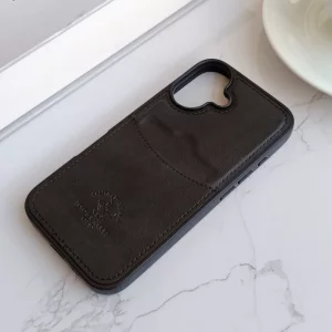قاب جاکارتی دار Apple Iphone 16 مدل Royal Case با جنس چرمی دوخت دار - رنگ مشکی
