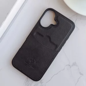 قاب جاکارتی دار Apple Iphone 16 مدل Royal Case با جنس چرمی دوخت دار - رنگ مشکی
