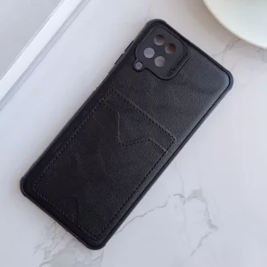 قاب جاکارتی دار Samsung Galaxy A12/ M12 مدل محافظ لنز دار با چرم دوخت دار - رنگ مشکی