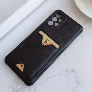 قاب جاکارتی دار Samsung Galaxy A32 مدل محافظ لنز دار با چرم دوخت دار - رنگ مشکی
