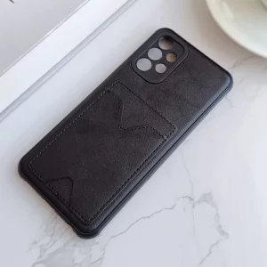 قاب جاکارتی دار Samsung Galaxy A32 مدل محافظ لنز دار با چرم دوخت دار - رنگ مشکی