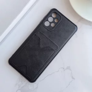 قاب جاکارتی دار Samsung Galaxy A32 مدل محافظ لنز دار با چرم دوخت دار - رنگ مشکی