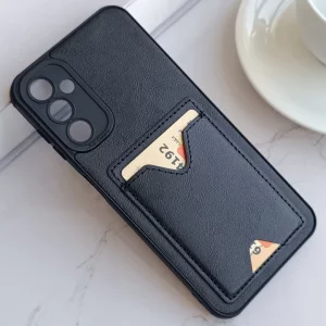 قاب جاکارتی دار Samsung Galaxy A36 مدل محافظ لنز دار با چرم دوخت دار - رنگ مشکی