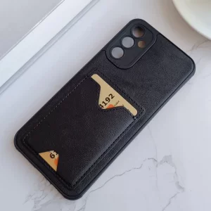 قاب جاکارتی دار Samsung Galaxy A15 مدل محافظ لنز دار با چرم دوخت دار - رنگ مشکی
