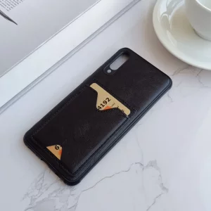 قاب جاکارتی دار Samsung Galaxy A50/A50s/A30s مدل محافظ لنز دار با چرم دوخت دار - رنگ مشکی