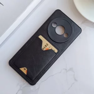 قاب جاکارتی دار پوکو  Xiaomi Redmi A3/ A3xمدل محافظ لنز دار با چرم دوخت دار - رنگ مشکی