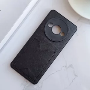 قاب جاکارتی دار پوکو  Xiaomi Redmi A3/ A3xمدل محافظ لنز دار با چرم دوخت دار - رنگ مشکی