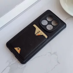 قاب جاکارتی دار پوکو  Xiaomi Redmi Note 14 Pro 4G مدل محافظ لنز دار با چرم دوخت دار - رنگ مشکی