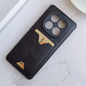 قاب جاکارتی دار پوکو  Xiaomi Redmi Note 14 Pro 4G مدل محافظ لنز دار با چرم دوخت دار - رنگ مشکی