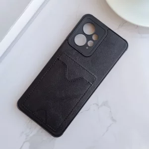 قاب جاکارتی دار پوکو  Xiaomi Redmi Note 12 4G مدل محافظ لنز دار با چرم دوخت دار - رنگ مشکی