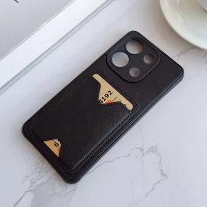 قاب جاکارتی دار پوکو  Xiaomi Redmi Note 13 4G مدل محافظ لنز دار با چرم دوخت دار - رنگ مشکی