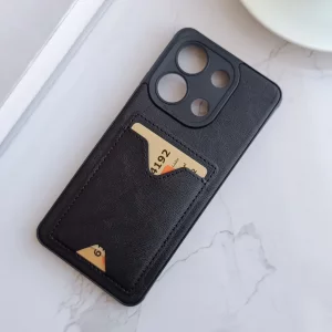 قاب جاکارتی دار پوکو  Xiaomi Redmi Note 13 4G مدل محافظ لنز دار با چرم دوخت دار - رنگ مشکی