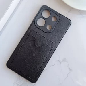 قاب جاکارتی دار پوکو  Xiaomi Redmi Note 13 4G مدل محافظ لنز دار با چرم دوخت دار - رنگ مشکی