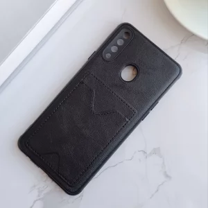 قاب جاکارتی دار Samsung Galaxy A20s مدل محافظ لنز دار با چرم دوخت دار - رنگ مشکی