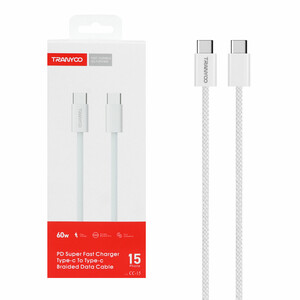 کابل شارژ فست Tranyoo Type-C to Type-C مدل CC-15 - سفید