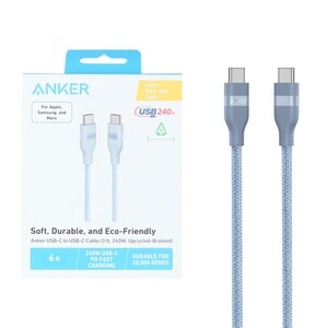 کابل شارژ PD و فست 1.8 متری ANKER Type-C To Type-C مدل A82E2632 240W - آبی - PAD (گارانتی شش ماهه شرکتی)