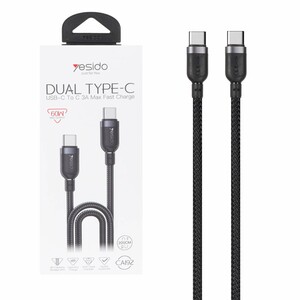 کابل شارژ فست 2 متری Yesido Type-C To Type-C مدل CA192 60W - مشکی