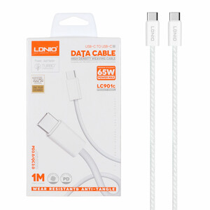 کابل شارژ فست و LDNIO Type-C To Type-C PD مدل LC901C 65W - سفید
