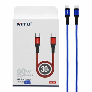کابل شارژ پاوربانک سوپر فست NITU Type-C to Type-C مدل NC37 - آبی