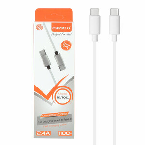کابل شارژ 1.1 متری CHERLO Type-C to Type-C مدل TC-TC01 - سفید - SMO