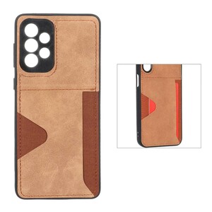 قاب جیر دوخت دار جاکارتی محافظ لنزدار Samsung Galaxy A73 - قهوه ای