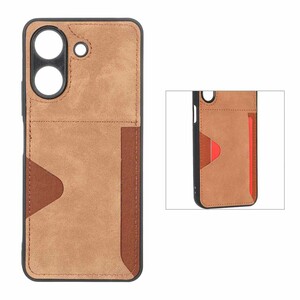 قاب جیر دوخت دار جاکارتی محافظ لنزدار Xiaomi Redmi 13C / Poco C65 - قهوه ای