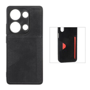 قاب جیر دوخت دار جاکارتی محافظ لنزدار Xiaomi Redmi Note 14S / Note 13 Pro 4G / Poco M6 Pro 4G - مشکی