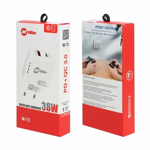 شارژر دیواری سوپر فست و PD دو پورت Miller مدل M-72 38W به همراه کابل شارژ Type-C - سفید