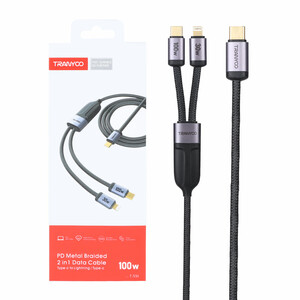 کابل شارژ فست 1.2 متری دو کاره Tranyoo مدل T-XS8 - مشکی